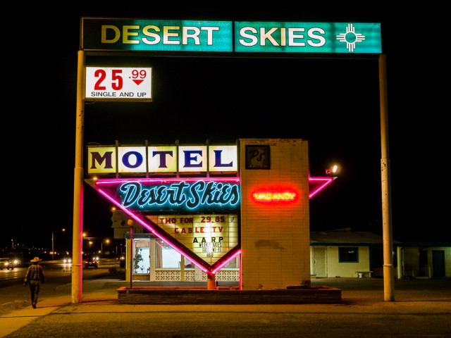 Route 66 at Night.  Gallup, New Mexico